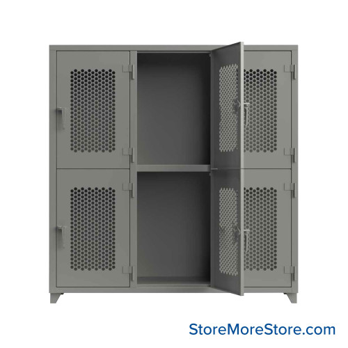 Heavy Duty Lockers, 72" W x 24" D x 75" H, 3 Columns, 2 Tiers, Ventilated Door, Padlock Hasp