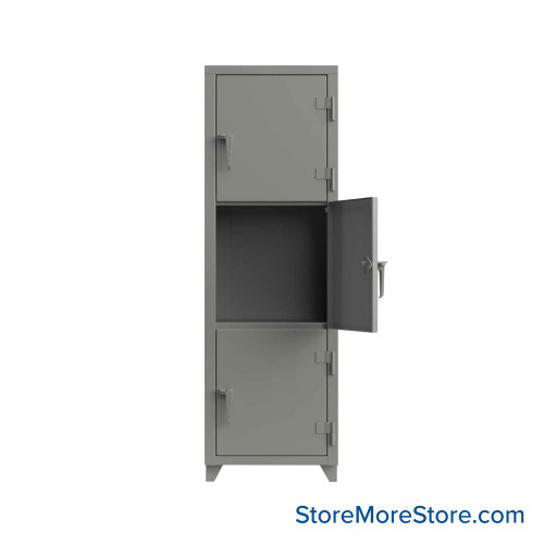 Heavy Duty Lockers, 24" W x 24" D x 75" H, 1 Column, 3 Tiers, Solid Door, Padlock Hasp