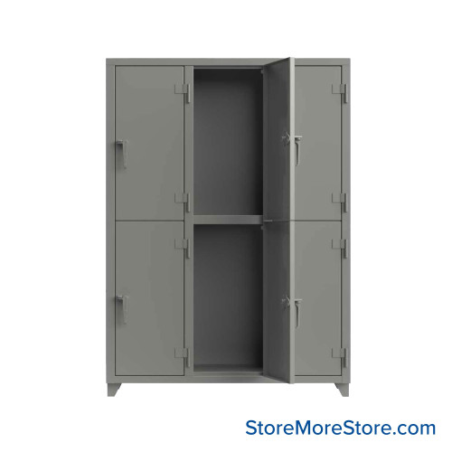 Heavy Duty Lockers, 54" W x 18" D x 75" H, 3 Columns, 2 Tiers, Solid Door, Padlock Hasp