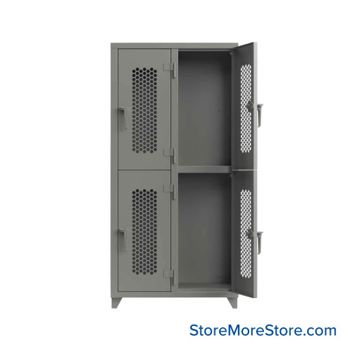 Heavy Duty Lockers, 36" W x 18" D x 75" H, 2 Columns, 2 Tiers, Ventilated Door, Padlock Hasp