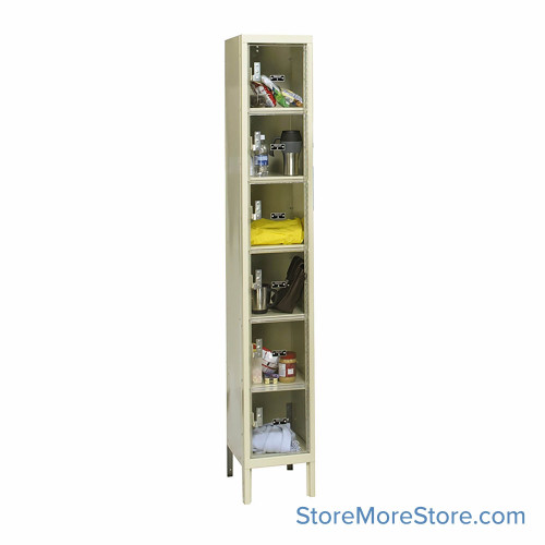 Transparent Locker, 12" W x 15" D x 78" H, 1 Column, 6 Tiers, Padlock Hasp, Assembled