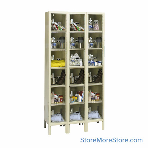 Transparent Locker, 36" W x 15" D x 78" H, 3 Columns, 6 Tiers, Combination Lock, Assembled