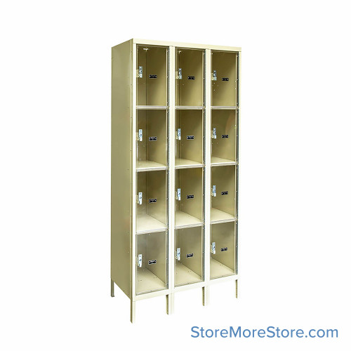 Transparent Locker, 36" W x 15" D x 78" H, Steel & Plastic, Office, Freestanding, 6 Locker Rows, 3, 3 Columns, 4 Tiers, Combination Lock, Assembled