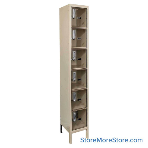 Clear Door Lockers, 12" W x 12" D x 78" H, 1 Column, 6 Tiers, Unassembled