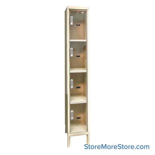 Clear Door Lockers, 12" W x 18" D x 78" H, 1 Column, 4 Tiers, Assembled