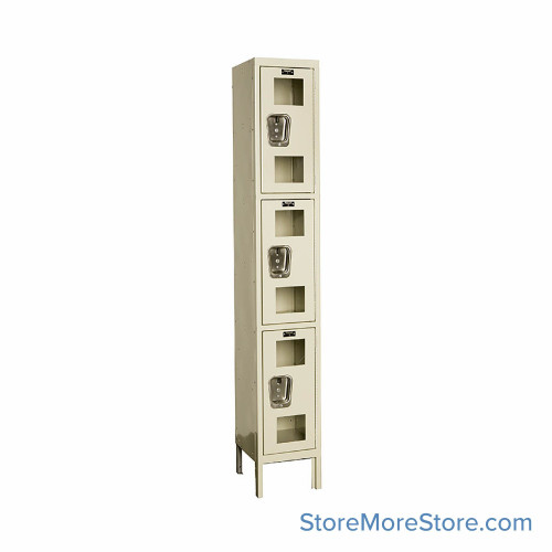 See Through Lockers, 12" W x 12" D x 78" H, 1 Column, 3 Tiers, Key Lock, Unassembled