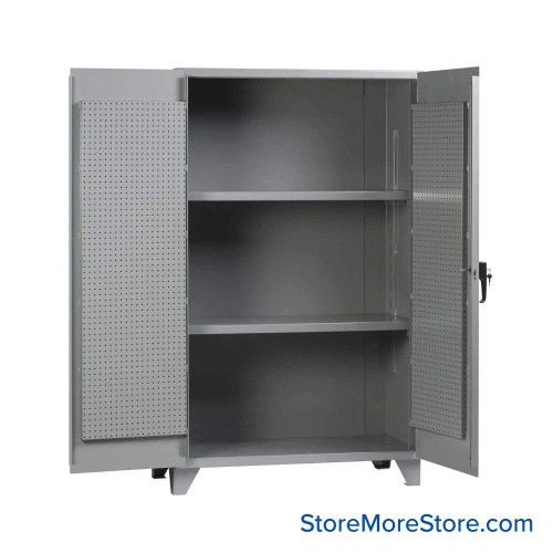 Heavy Duty Storage Cabinets, 60" W x 24" D, Two Adjustable Shelves, Solid Steel w/ Pegboard Panels Door