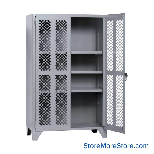 Heavy Duty Storage Cabinets, 60" W x 30" D, Three Adjustable Shelves, Perforated Door