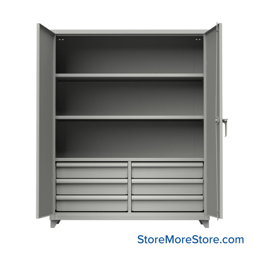 Industrial Metal Cabinet with Glass Doors, 60" W x 24" D x 75" H, Double Metal Doors, 6 Half-Width Drawers, 3 Shelves, Advanced Digital Lock Industrial Metal Cabinet with Glass Doors, 60" W x 24" D x 75" H, Double Metal Doors, 6 Half-Width Drawers, 3 Shelves, Advanced Digital Lock