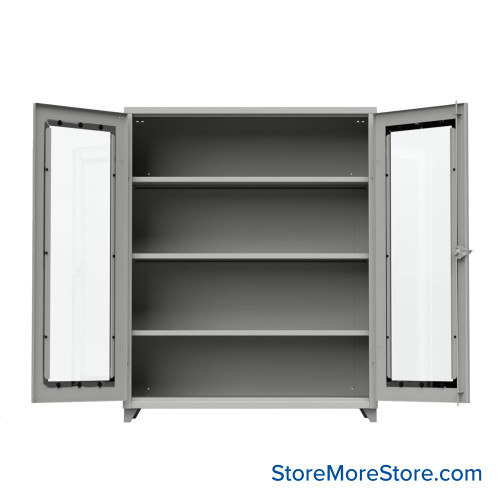Industrial Metal Cabinet with Glass Doors, 60" W x 24" D x 75" H, Clearview Double Doors, 3 Shelves, Advanced Digital Lock