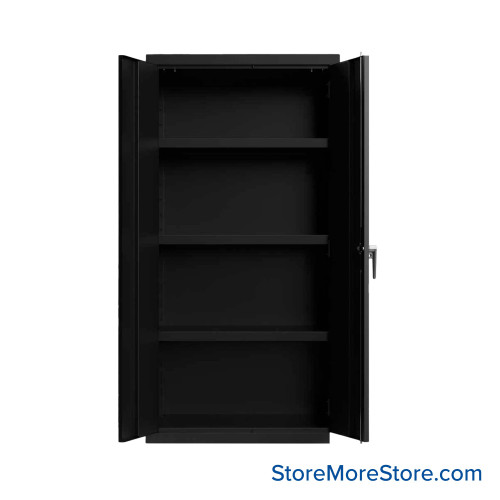 Industrial Metal Cabinet with Glass Doors, 36" W x 24" D x 72" H, Double Metal Doors, 3 Shelves, Key Lock w/ Padlock HASP