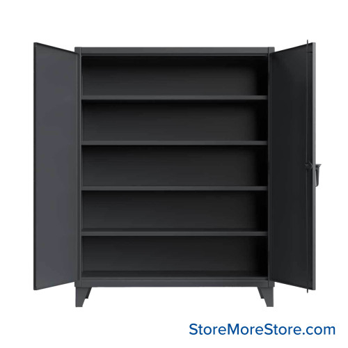 Industrial Metal Cabinet with Glass Doors, 60" W x 24" D x 78" H, Double Metal Doors, 4 Shelves, Padlock HASP