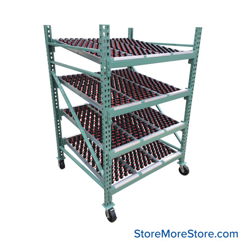 Mobile Gravity Flow Rack, 96" W x 60" D x 72" H, 7 Shelves, Includes Casters