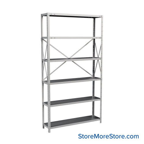 Metal Storage Shelves, 12" W x 48" D x 87" H, Open Back & Sides, Medium-Duty, 6 Adjustable Shelfs