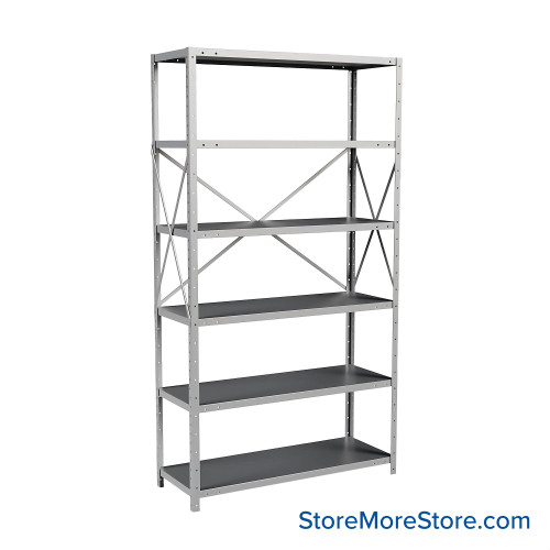 Metal Storage Shelves, 18" W x 48" D x 87" H, Open Back & Sides, Medium-Duty, 6 Adjustable Shelfs