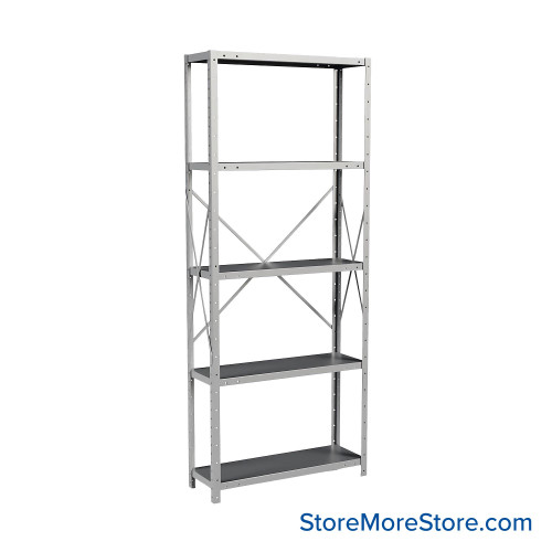Metal Storage Shelves, 12" W x 36" D x 87" H, Open Back & Sides, Extra Heavy-Duty, 5 Adjustable Shelfs