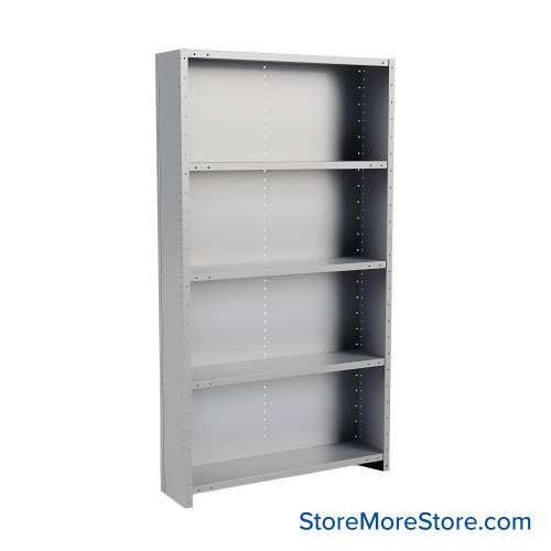 Metal Storage Shelves, 12" W x 48" D x 87" H, Closed Back & Sides, Medium-Duty, 5 Adjustable Shelfs