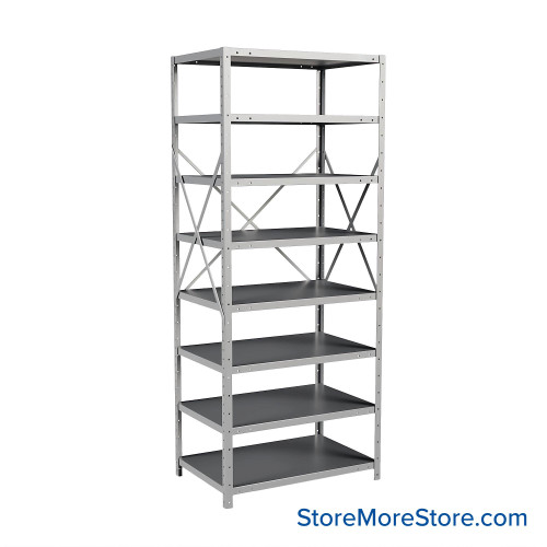 Metal Storage Shelves, 24" W x 36" D x 87" H, Open Back & Sides, Medium-Duty, 8 Adjustable Shelfs