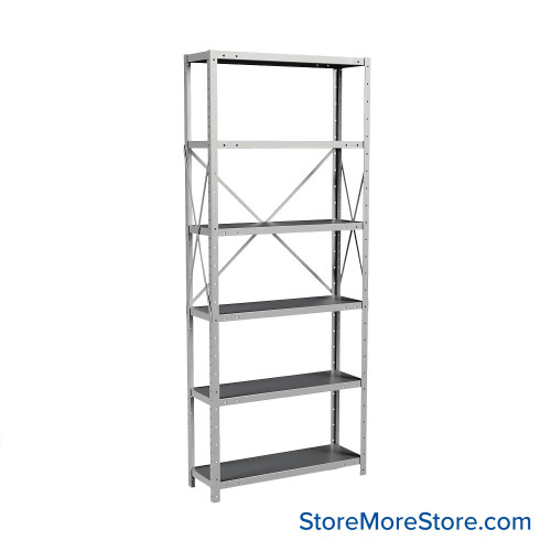 Metal Storage Shelves, 12" W x 36" D x 87" H, Open Back & Sides, Extra Heavy-Duty, 6 Adjustable Shelfs