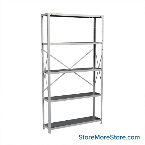 Metal Storage Shelves, 12" W x 48" D x 87" H, Open Back & Sides, Medium-Duty, 5 Adjustable Shelfs