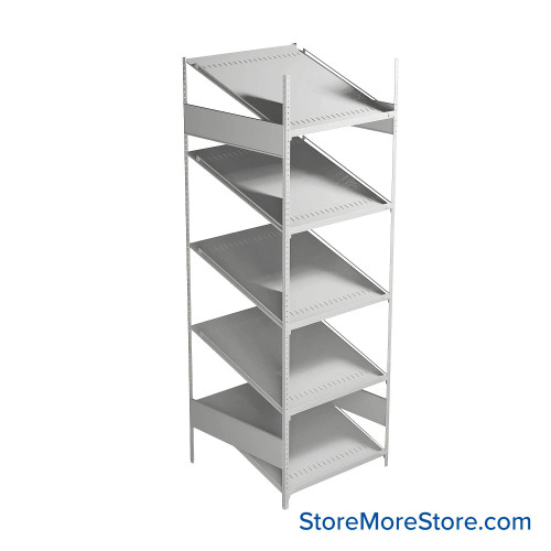 FIFO Shelving, 30" W x 30" D x 87" H, 6 Shelves, 5 (Adjustable) Shelves, Sloped Top/Bottom Shelves, No Kit