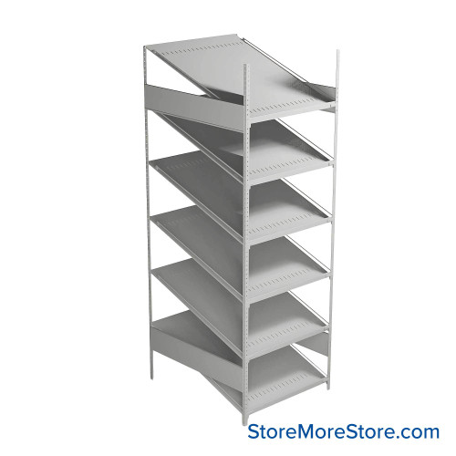 FIFO Shelving, 36" W x 30" D x 75" H, 6 Shelves, 6 (Adjustable) Shelves, Sloped Top/Bottom Shelves, No Kit
