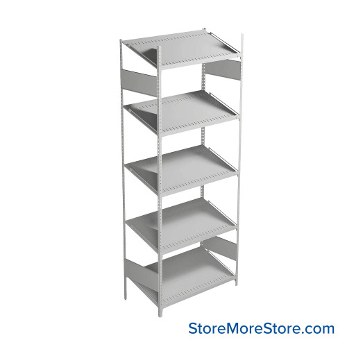 FIFO Shelving, 18" W x 36" D x 87" H, 6 Shelves, 5 (Adjustable) Shelves, Sloped Top/Bottom Shelves, No Kit