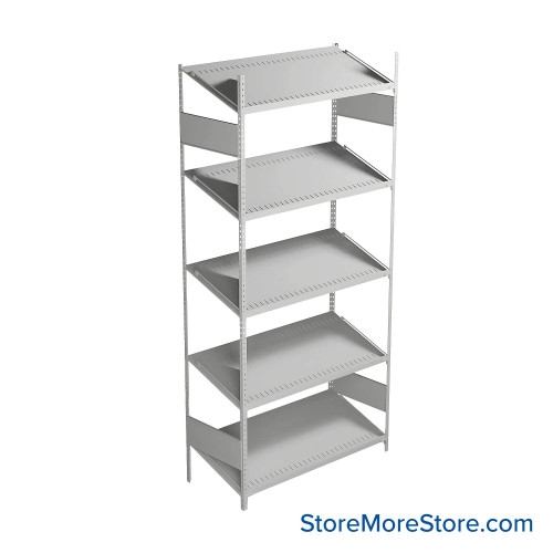 FIFO Shelving, 18" W x 42" D x 87" H, 6 Shelves, 5 (Adjustable) Shelves, Sloped Top/Bottom Shelves, No Kit
