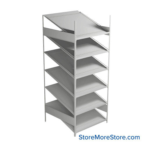 FIFO Shelving, 36" W x 36" D x 75" H, 6 Shelves, 6 (Adjustable) Shelves, Sloped Top/Bottom Shelves, Includes Kit