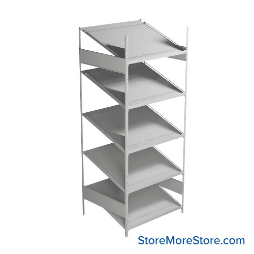 FIFO Shelving, 30" W x 36" D x 75" H, 6 Shelves, 5 (Adjustable) Shelves, Sloped Top/Bottom Shelves, No Kit