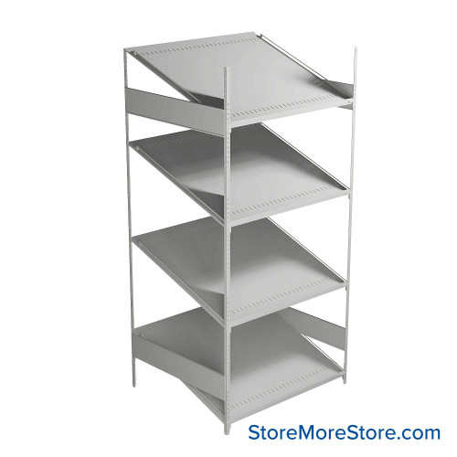 FIFO Shelving, 36" W x 42" D x 87" H, 6 Shelves, 4 (Adjustable) Shelves, Sloped Top/Bottom Shelves, Includes Kit