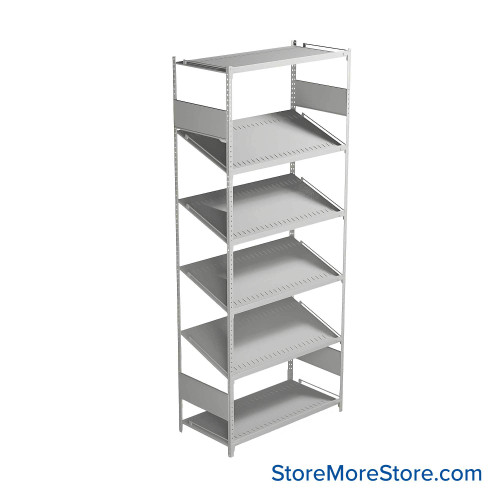 FIFO Shelving, 18" W x 36" D x 75" H, 6 Shelves, 6 (Adjustable) Shelves, Flat Top/Bottom Shelves, Includes Kit