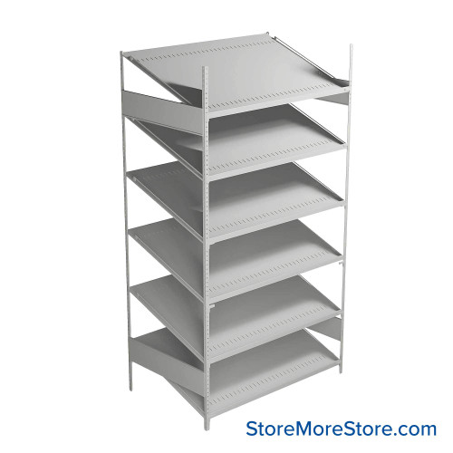 FIFO Shelving, 30" W x 48" D x 87" H, 6 Shelves, 6 (Adjustable) Shelves, Sloped Top/Bottom Shelves, Includes Kit