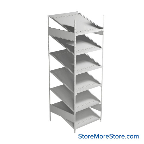 FIFO Shelving, 30" W x 30" D x 75" H, 6 Shelves, 6 (Adjustable) Shelves, Sloped Top/Bottom Shelves, No Kit