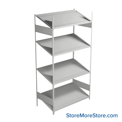 FIFO Shelving, 24" W x 48" D x 75" H, 6 Shelves, 4 (Adjustable) Shelves, Sloped Top/Bottom Shelves, No Kit