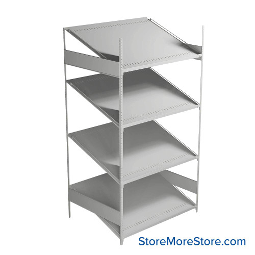 FIFO Shelving, 36" W x 48" D x 75" H, 6 Shelves, 4 (Adjustable) Shelves, Sloped Top/Bottom Shelves, Includes Kit