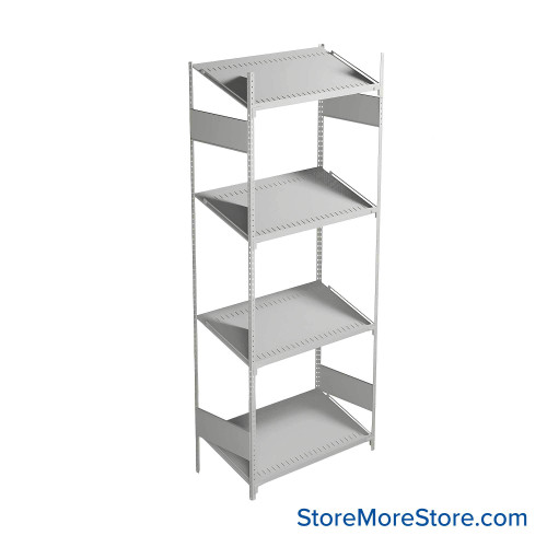 FIFO Shelving, 18" W x 36" D x 87" H, 6 Shelves, 4 (Adjustable) Shelves, Sloped Top/Bottom Shelves, No Kit