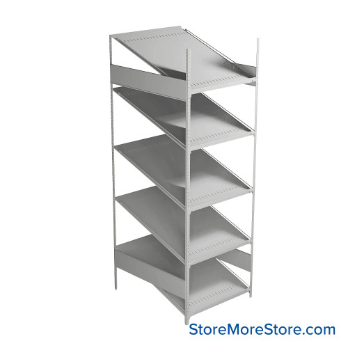 FIFO Shelving, 36" W x 30" D x 75" H, 6 Shelves, 5 (Adjustable) Shelves, Sloped Top/Bottom Shelves, No Kit