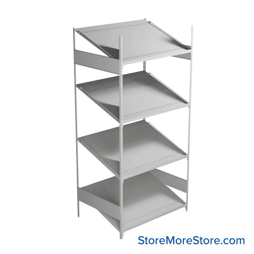 FIFO Shelving, 30" W x 42" D x 87" H, 6 Shelves, 4 (Adjustable) Shelves, Sloped Top/Bottom Shelves, No Kit