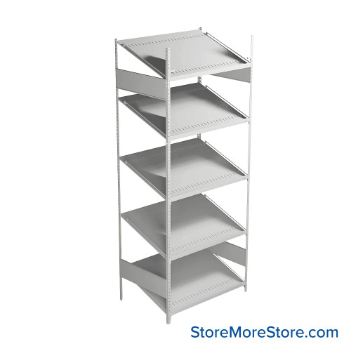 FIFO Shelving, 24" W x 36" D x 75" H, 6 Shelves, 5 (Adjustable) Shelves, Sloped Top/Bottom Shelves, Includes Kit