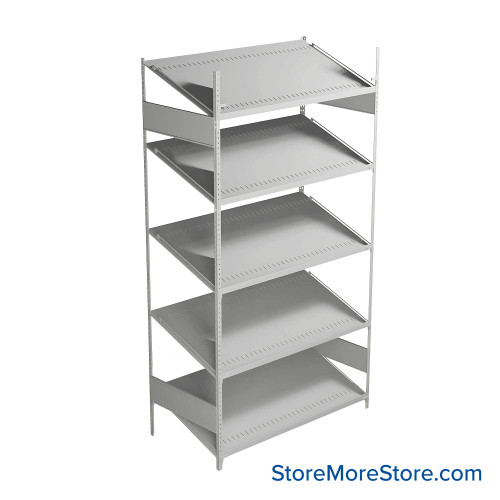 FIFO Shelving, 24" W x 48" D x 75" H, 6 Shelves, 5 (Adjustable) Shelves, Sloped Top/Bottom Shelves, Includes Kit
