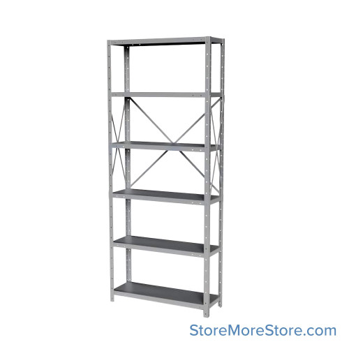 Industrial Shelving Units, 48" W x 12" D x 87" H, Adder, Open Back & Sides, Medium-Duty, 6 Adjustable Shelfs