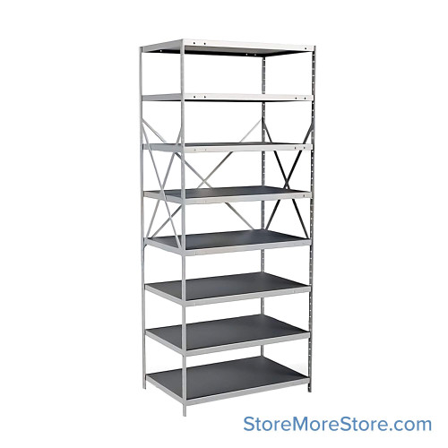 Industrial Shelving Units, 36" W x 24" D x 87" H, Starter, Open Back & Sides, Extra Heavy-Duty, 8 Adjustable Shelfs