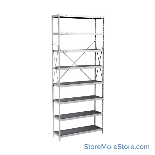 Industrial Shelving Units, 48" W x 12" D x 87" H, Starter, Open Back & Sides, Heavy-Duty, 8 Adjustable Shelfs
