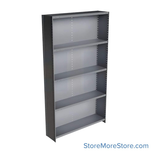 Industrial Shelving Units, 36" W x 12" D x 87" H, Starter, Closed Back & Sides, Heavy-Duty, 5 Adjustable Shelfs