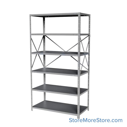 Industrial Shelving Units, 48" W x 24" D x 87" H, Starter, Open Back & Sides, Medium-Duty, 6 Adjustable Shelfs