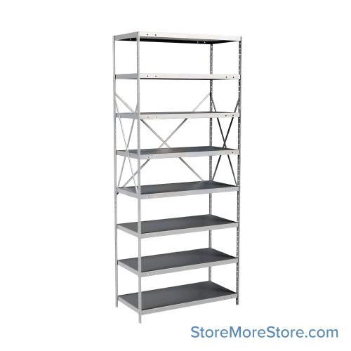 Industrial Shelving Units, 36" W x 18" D x 87" H, Starter, Open Back & Sides, Heavy-Duty, 8 Adjustable Shelfs