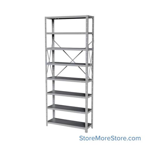 Industrial Shelving Units, 48" W x 12" D x 87" H, Starter, Open Back & Sides, Medium-Duty, 8 Adjustable Shelfs