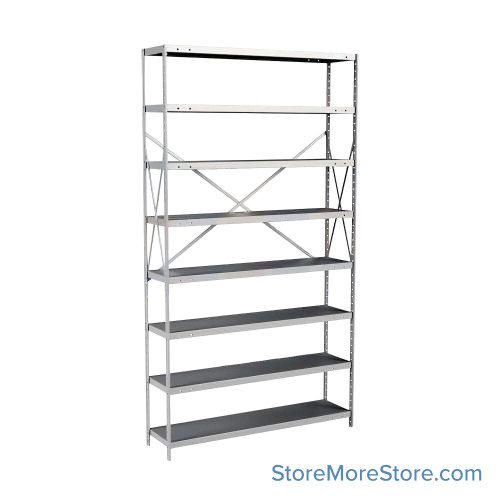 Industrial Shelving Units, 36" W x 12" D x 87" H, Adder, Open Back & Sides, Heavy-Duty, 8 Adjustable Shelfs