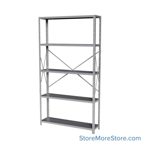 Industrial Shelving Units, 36" W x 12" D x 87" H, Starter, Open Back & Sides, Medium-Duty, 5 Adjustable Shelfs Industrial Shelving Units, 36" W x 12" D x 87" H, Starter, Open Back & Sides, Medium-Duty, 5 Adjustable Shelfs